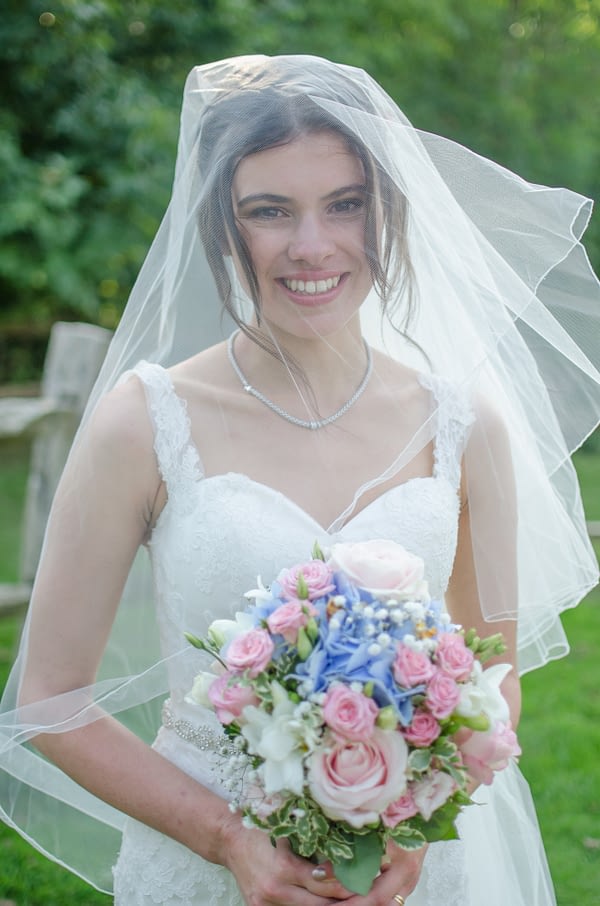 Bride with veil over face at Surrey National Golf Club
